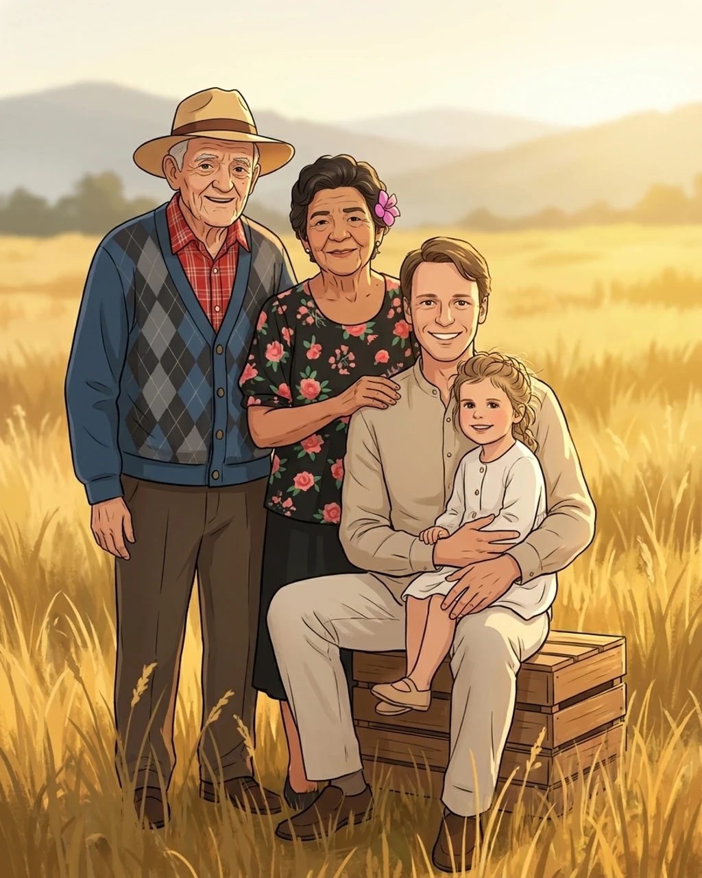 A anime family portrait composed by KinBlend