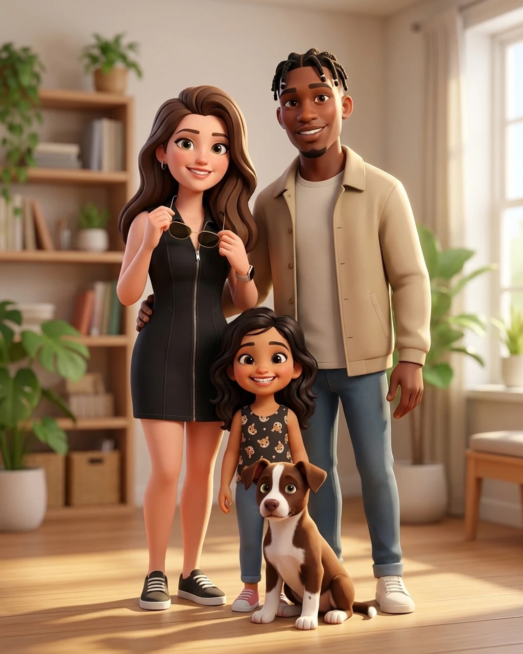 A 3d cartoon family portrait composed by KinBlend