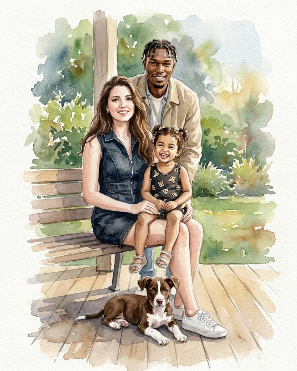A pure watercolor family portrait composed by KinBlend