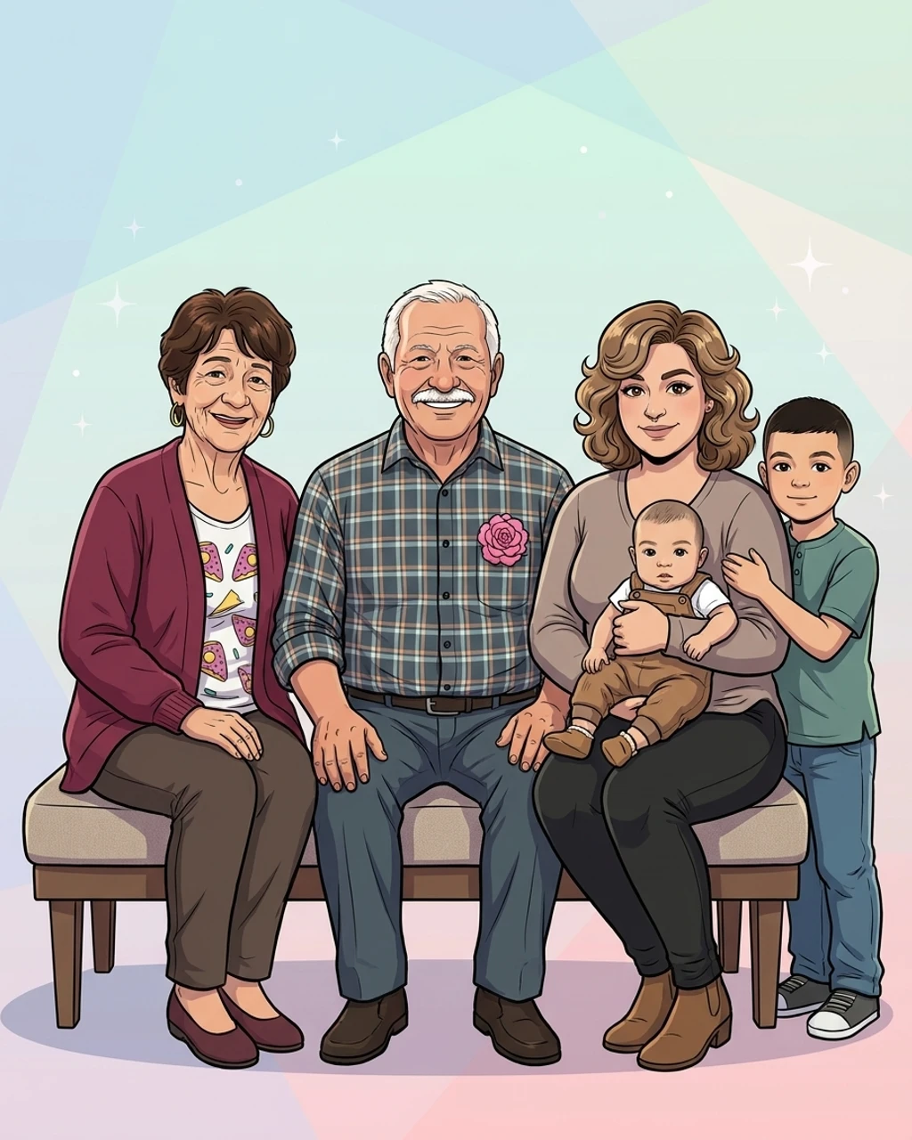 A anime family portrait composed by KinBlend