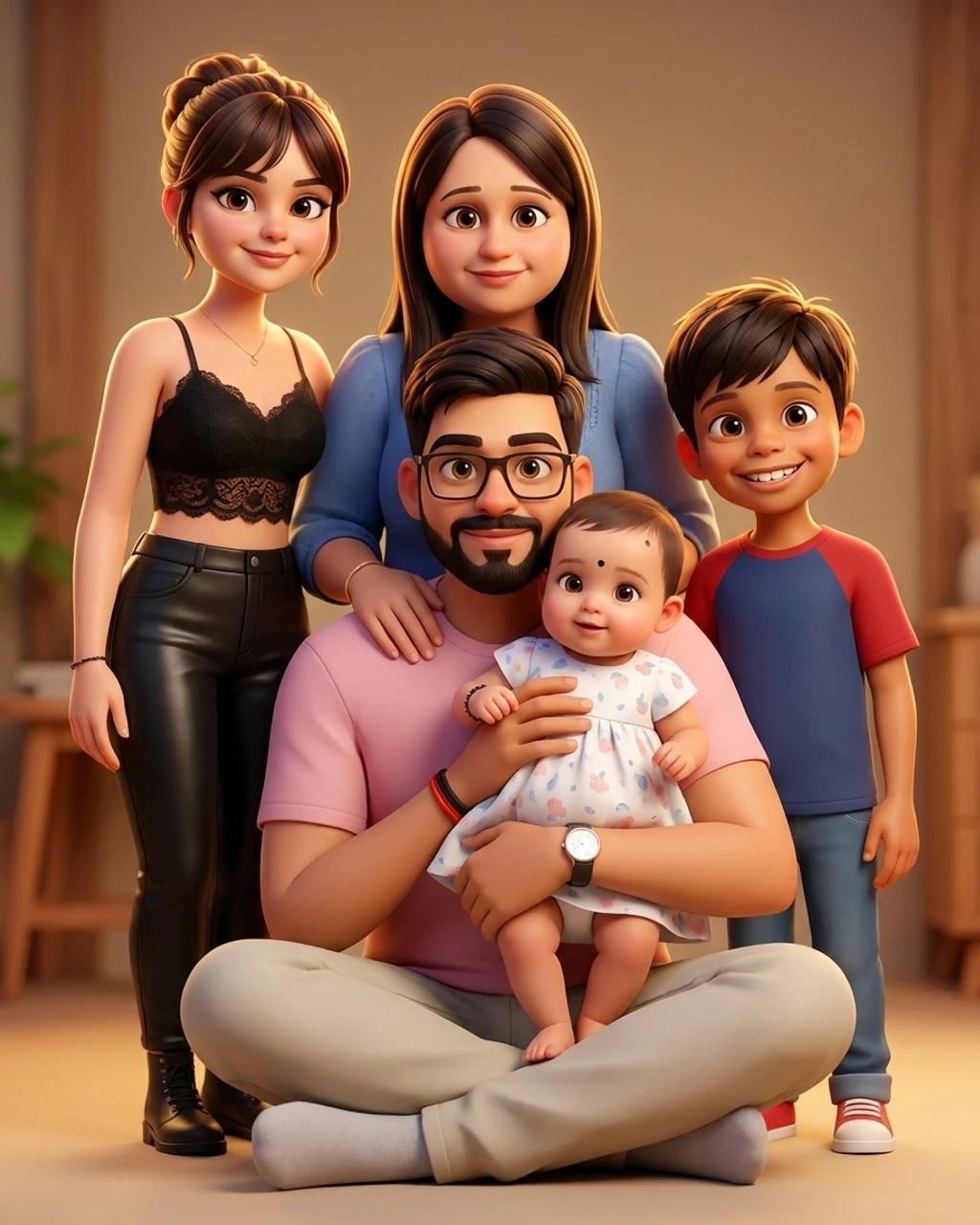 3D Cartoon family portrait composed by KinBlend