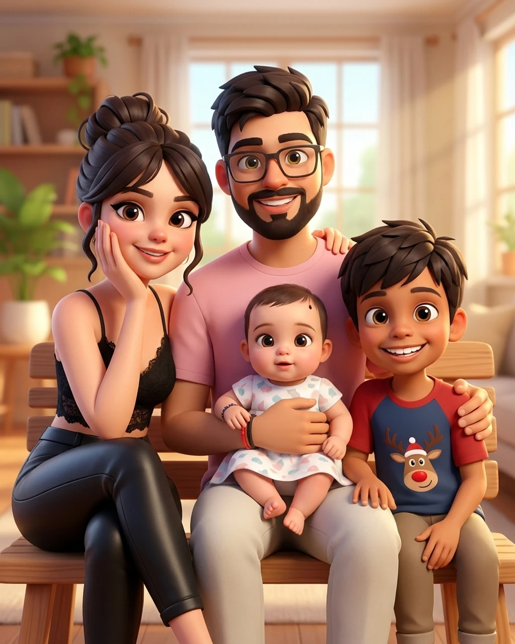 3D Cartoon family portrait composed by KinBlend