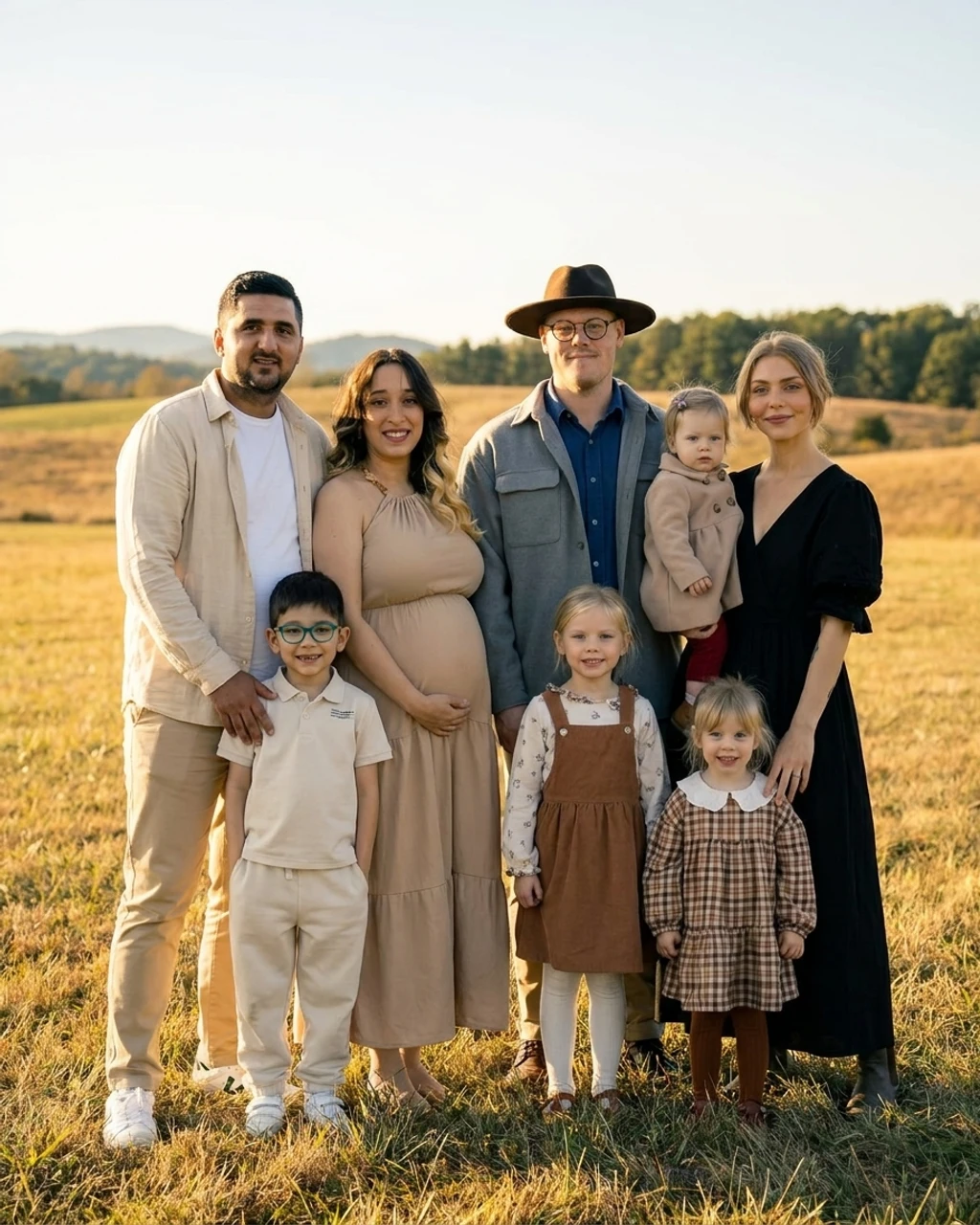 Photorealistic family portrait composed by KinBlend